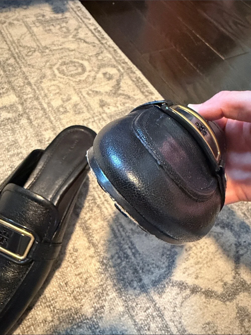 Tory Burch Georgia Backless Mule Loafer Black Leather Size 9